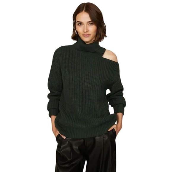 Peter Som Sweaters - Peter Som Asymmetric Cold Shoulder Sweater Green Size M